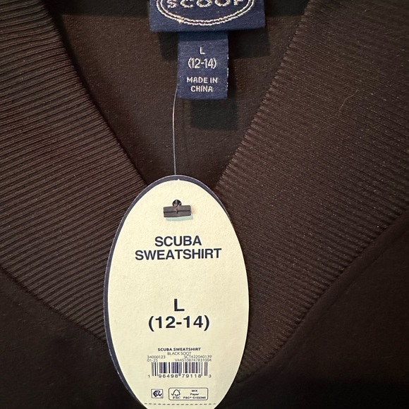 Scoop Black Scuba Sweatshirt V-Neck Ribbed Oversized Pullover Size L (12-14) - Picture 7 of 7